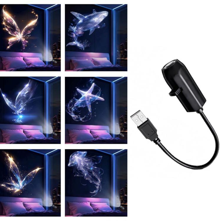 USB LED projector night lamp with ocean and star slide set plus USB cable