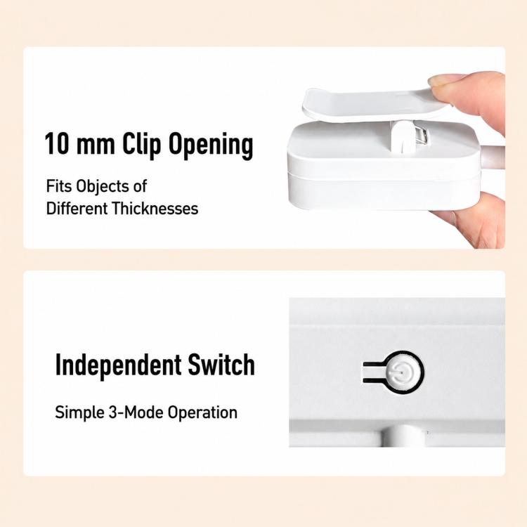 Clip-on LED lamp with 10mm clip opening and independent switch