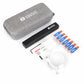 Ultrasonic cutting pen kit with gray case, black tool body, multiple blade heads, and cables