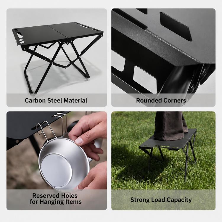 Folding Camping Table Carbon Steel Portable Outdoor Picnic Desk, With Light Stand, Single Table