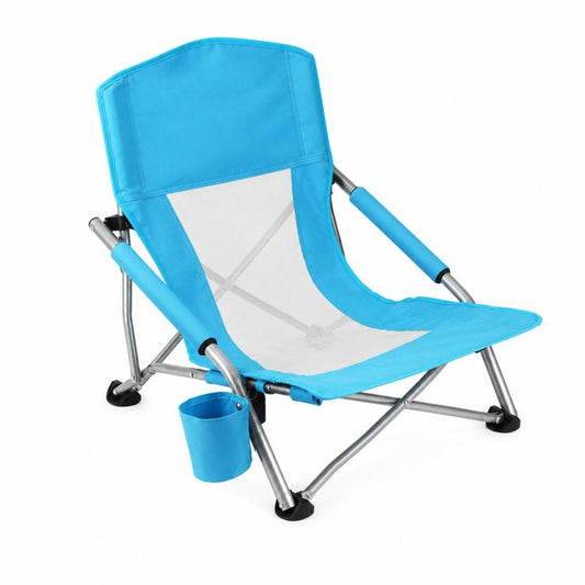 Folding Beach Chair Picnic Camping Lawn Lounge Seat With Breathable Mesh Back and Cup Holder