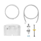 Water refill drainage kit with long grey hoses, valve parts, and white tank