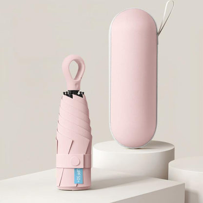 Pink 5-fold capsule umbrella with carrying case, closed canopy cover