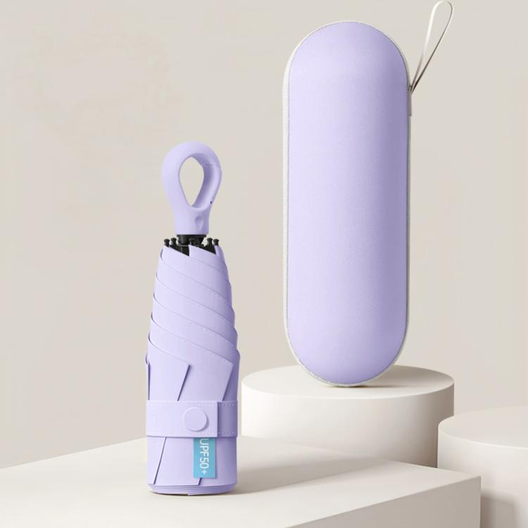 Purple 5-fold capsule umbrella with carrying case, closed canopy cover