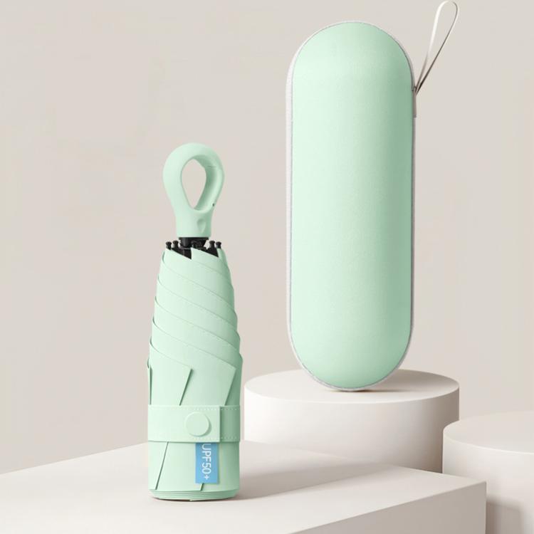 Mint green 5-fold capsule umbrella with carrying case, closed canopy cover