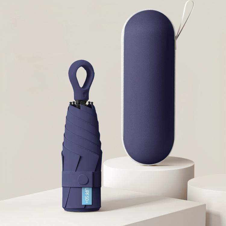 Dark blue 5-fold capsule umbrella with carrying case, closed canopy cover