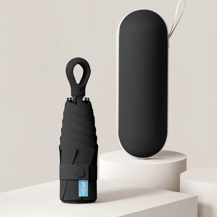 Black 5-fold capsule umbrella with carrying case, closed canopy cover