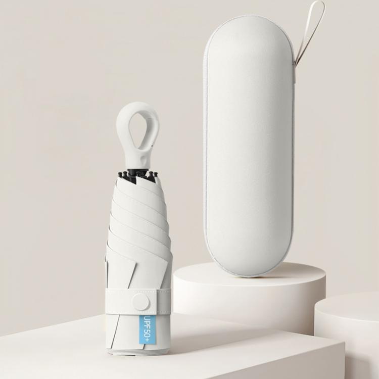 White 5-fold capsule umbrella with carrying case, closed canopy cover