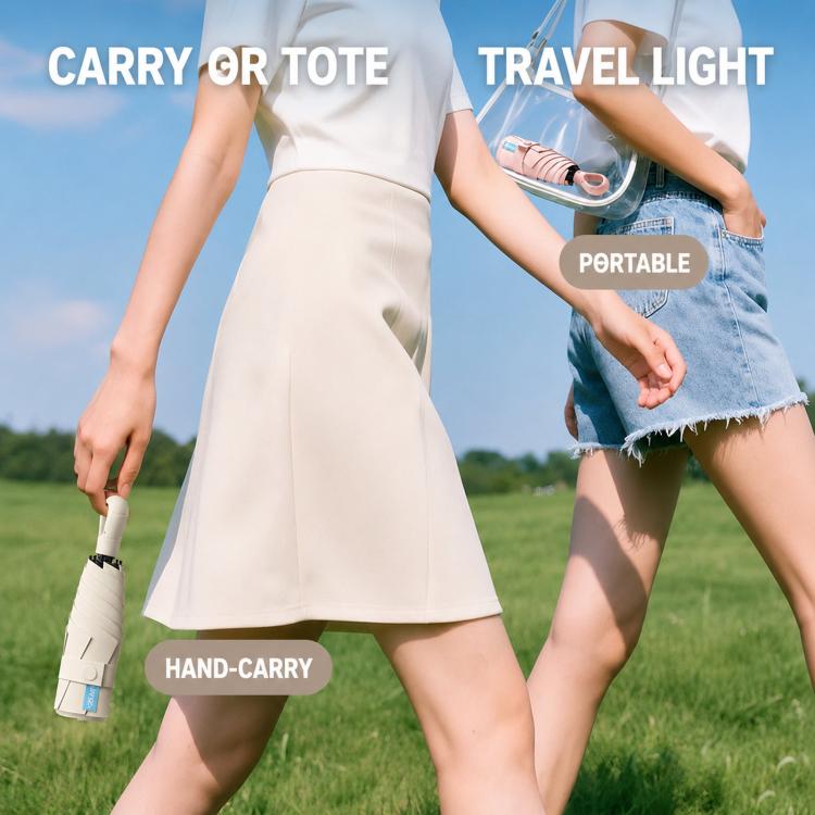 Portable 5-fold capsule umbrella held in hand with closed carrying case