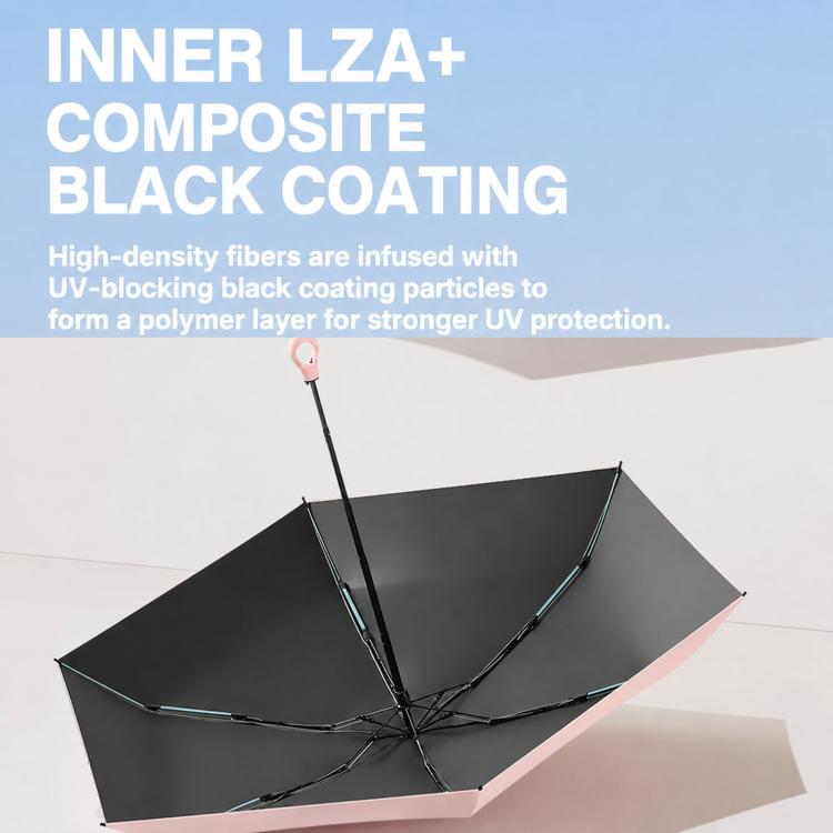 Portable 5-fold umbrella opened, black inner coating with outer light canopy panels