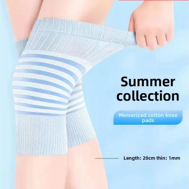 Breathable cotton knee pads on legs, light blue short style with ribbed anti-slip band.