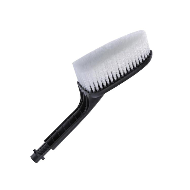 Wheel cleaning brush head with white bristle row and black connector base
