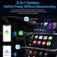Car baby monitor receiver showing CarPlay and Android Auto app screens