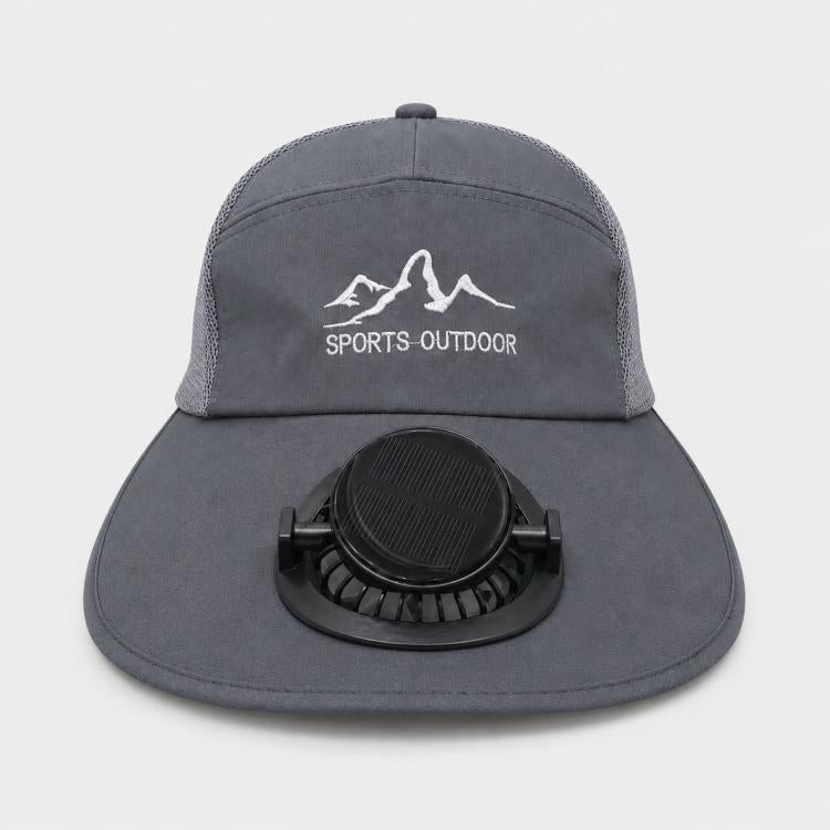 Dark gray wide-brim solar fan hat with round front fan grille