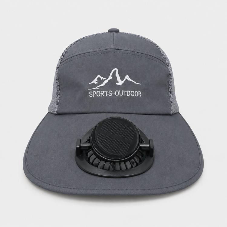 Deep grey wide-brim solar fan hat with round black fan module on top