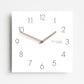 Square wall clock with white face, dark wood hands, black hour numbers on all sides