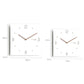 Square wall clock with white face, black numbers, and wood-tone hands, silent design