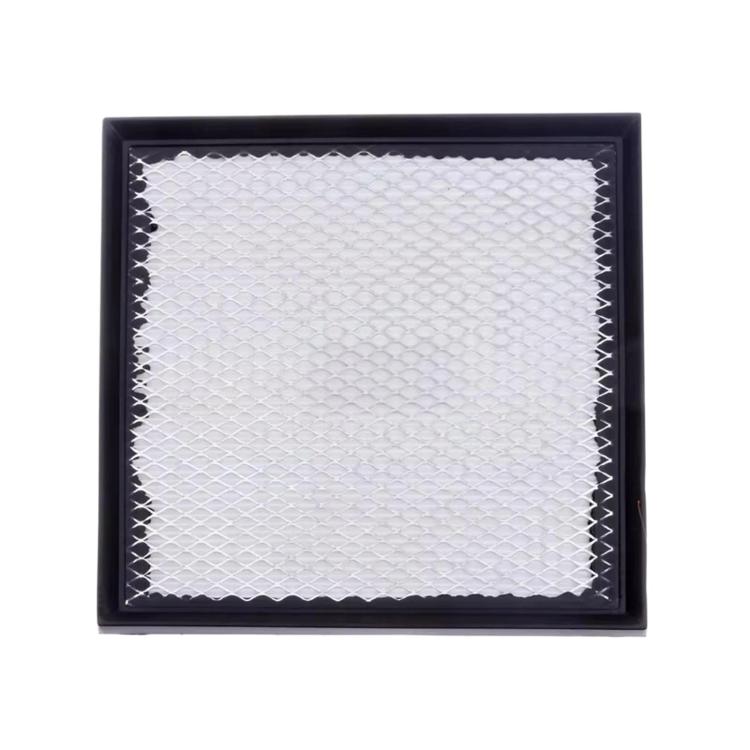Cabin air filter in black frame with white mesh media