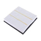 Cabin air filter with white media and two yellow guide strips, angled view