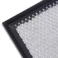 Cabin air filter close-up of white grid media inside black frame