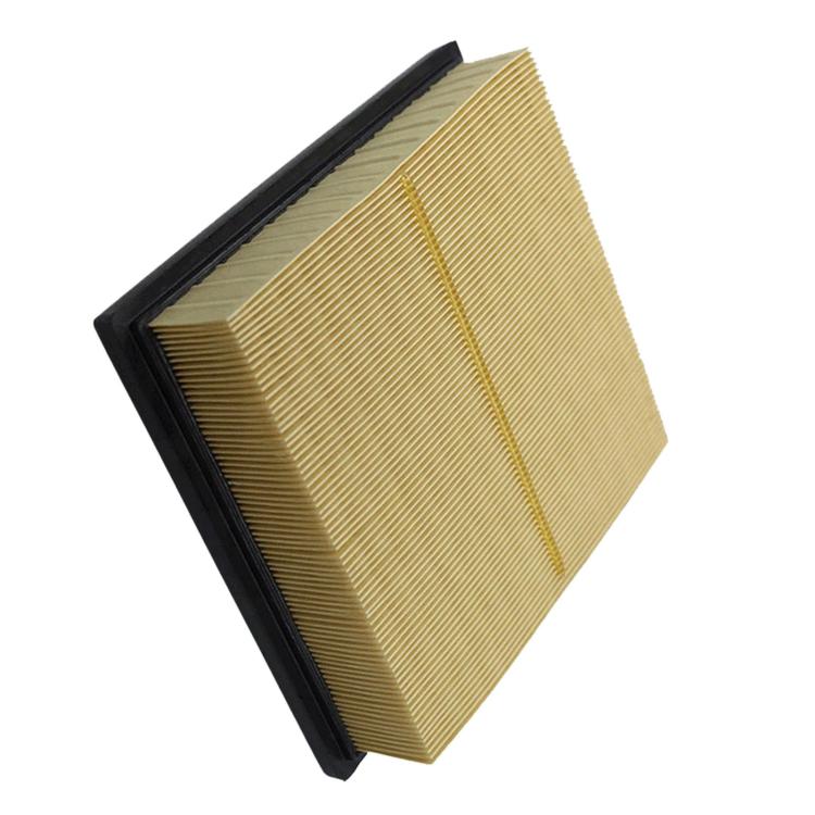 Car air filter element side view with stacked pleats and black end frame