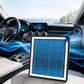 Blue pleated cabin air filter insert with frame and blue corner tab