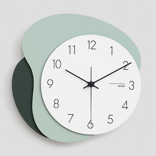 wozoom Modern Wall Clock Silent Wooden Living Room Decorative Clock, Light Brown, Natural Wood Color, Green, Red, White