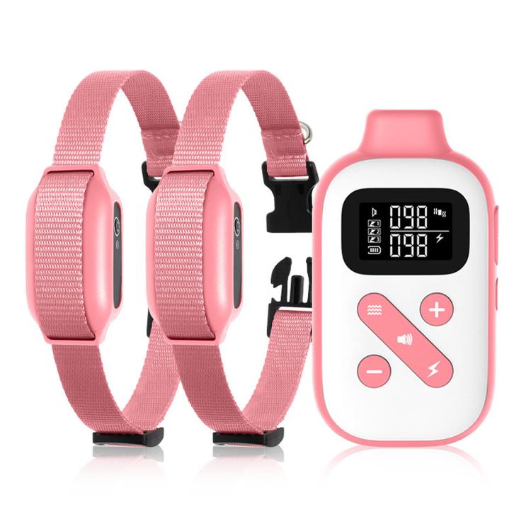Pink dog training collar set with two collars and touchscreen remote