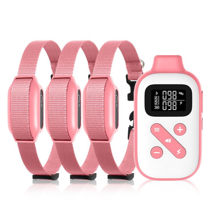 Pink dog training collar set with three collars and touchscreen remote