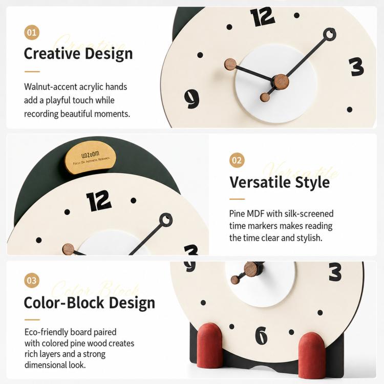 wozoom Silent Wooden Table Clock Modern Small Mantel Clock