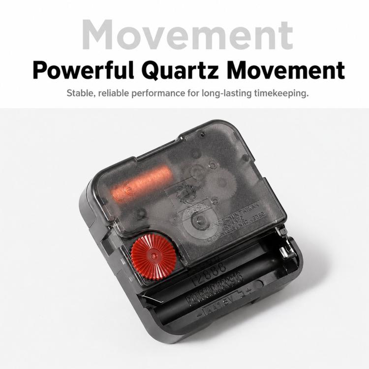 Quartz clock movement mechanism with electronic motor and rotor components.