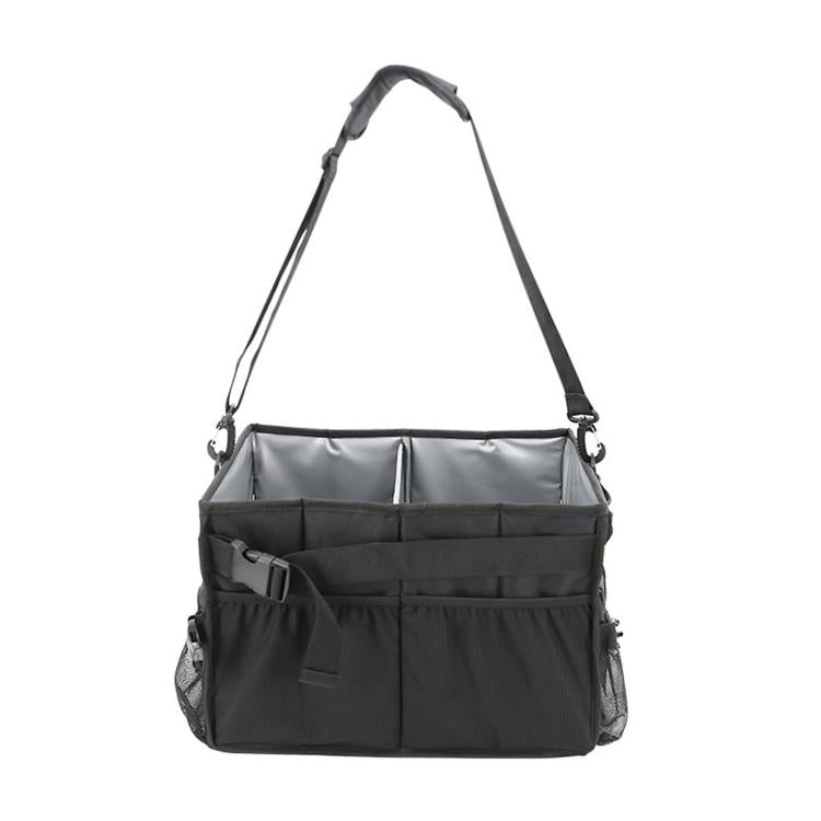 Thick outdoor tool storage bag with adjustable shoulder strap and side pockets