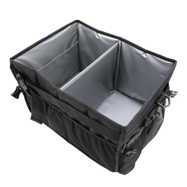 Outdoor grill storage bag with fold-open top and padded interior dividers