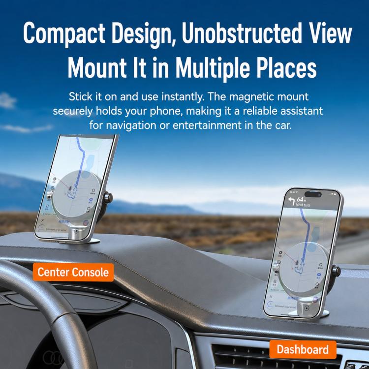 Dual-Axis Rotatable Magnetic Car Phone Mount Foldable Auto Navigation Bracket, Dual-Axis Rotatable Magnetic Mount