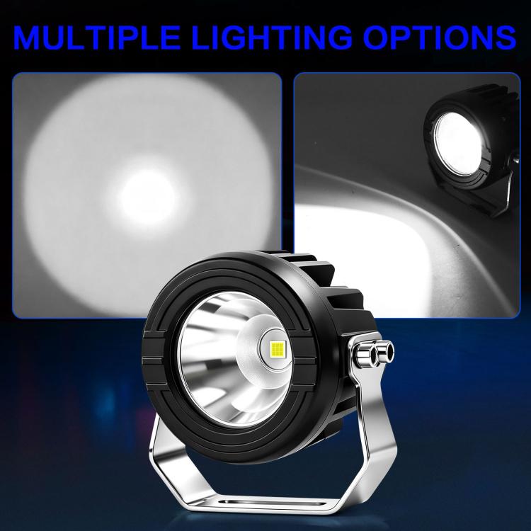 Round black LED spotlight with wide bright beam and silver mounting stand