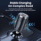 Black USB-C car charger with chrome base and orange port insert