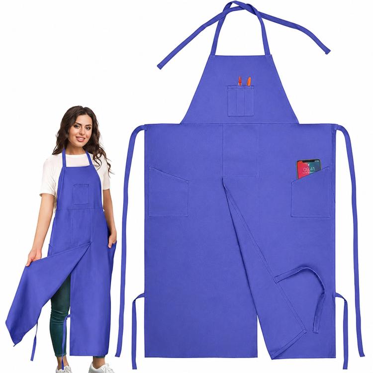 Split Leg Canvas Work Apron Multi-Pocket Adjustable Halter Neck Utility Apron With Leg Straps