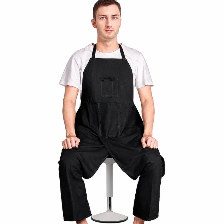 Split Leg Canvas Work Apron Multi-Pocket Adjustable Halter Neck Utility Apron With Leg Straps