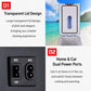 Mini car refrigerator with open lid and dual DC/AC power ports panel, black and white