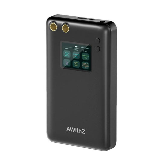 AWithZ portable spot welder, black handheld unit with color screen and two output ports