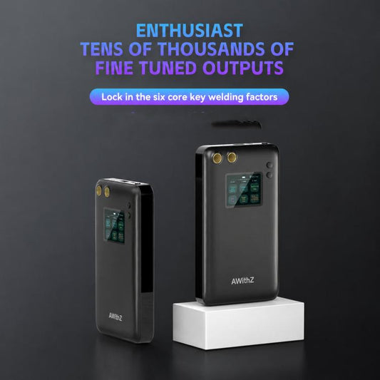AWithZ portable spot welder, two black handheld units with color screens