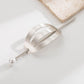 Silver hair bun cuff slide with pearl pin and hollow geometric wave design