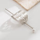 Silver textured hair bun cuff slide with zigzag edge and pearl pin