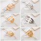 Geometric wave hair slide sticks with pearl pins, dimensions shown