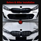 Front grille comparison: black mesh kidney grille shown before and after installation