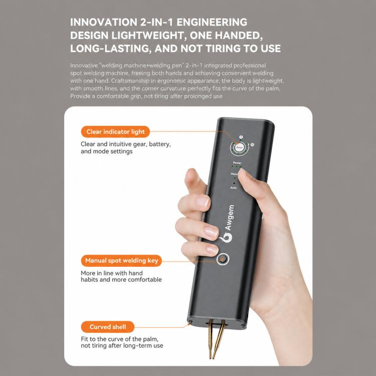 Awgem AS1 Portable Spot Welder Handheld Battery Welder Support Replaceable Pin Adjustable Spacing, AS1