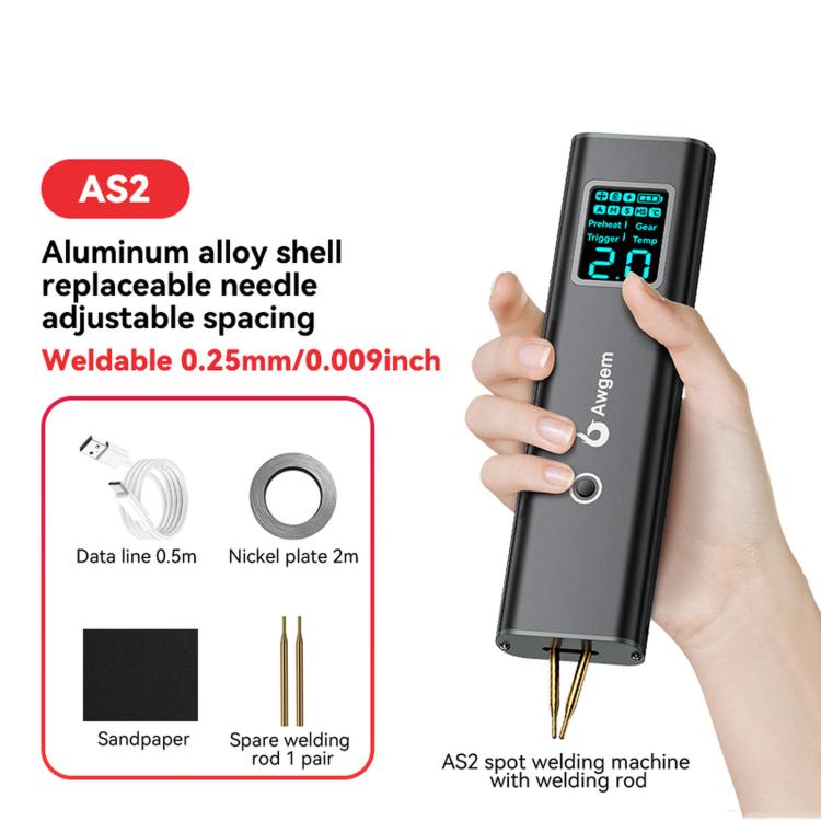 Handheld spot welder with adjustable spacing, digital display, and welding rods