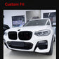 Custom front bumper grille area with black oval insert pair and vertical slats