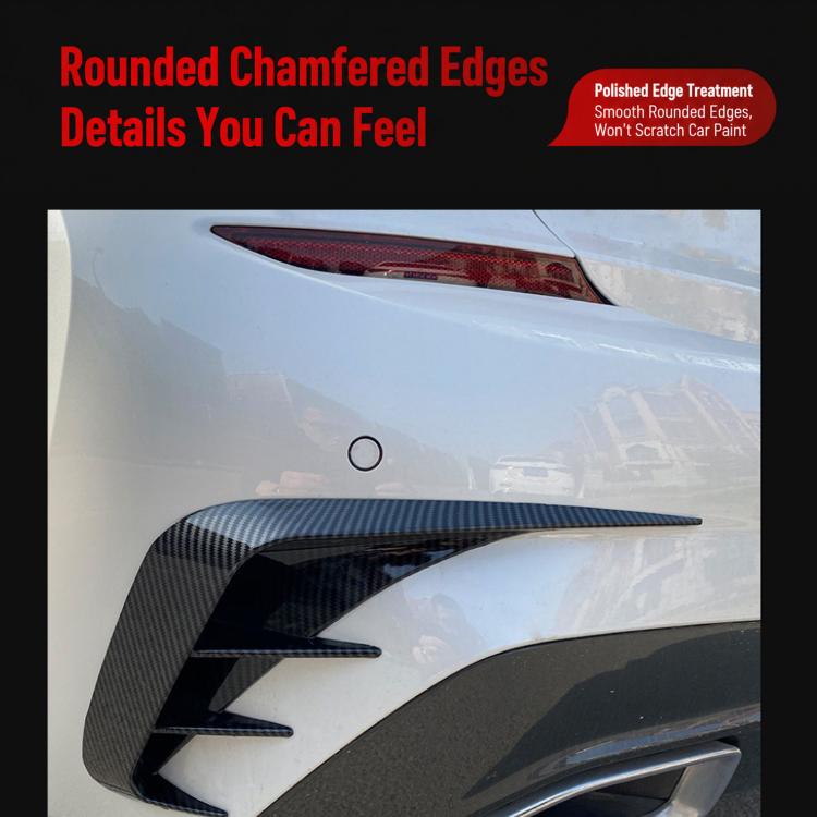 Carbon fiber rear window knife fin trim installed on car side