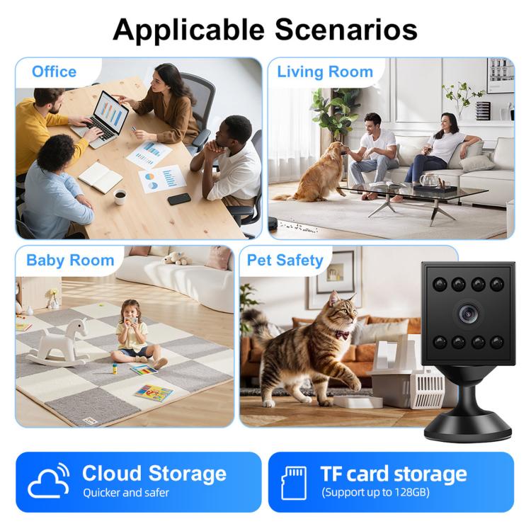 Rechargeable mini WiFi security camera with magnetic base and front lens